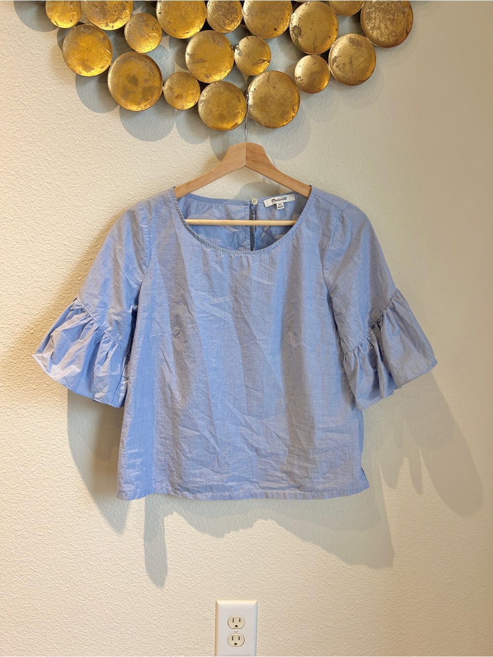 Madewell Light Blue Ruffle-Sleeve Blouse